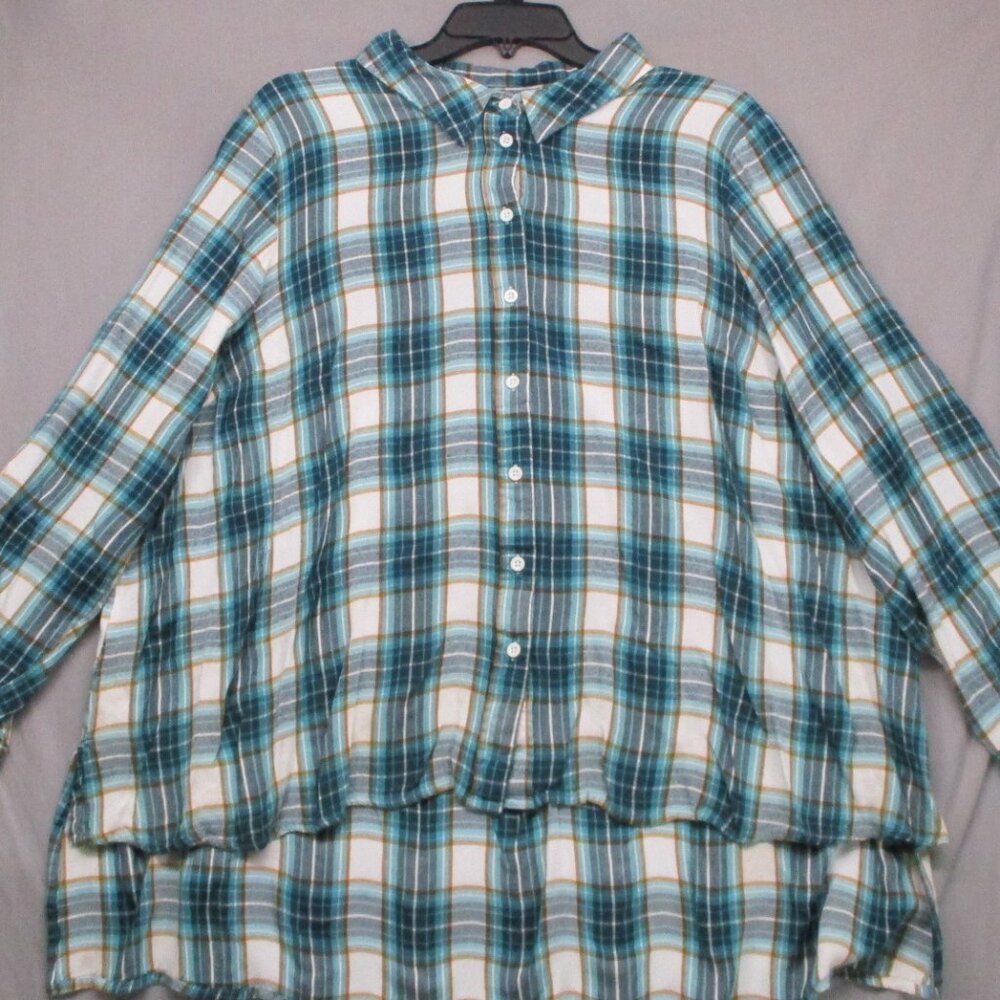 Lane Bryant Button Down Tunic Top Long Sleeve Plaid Blue Women Size | 24 - Picture 2 of 12